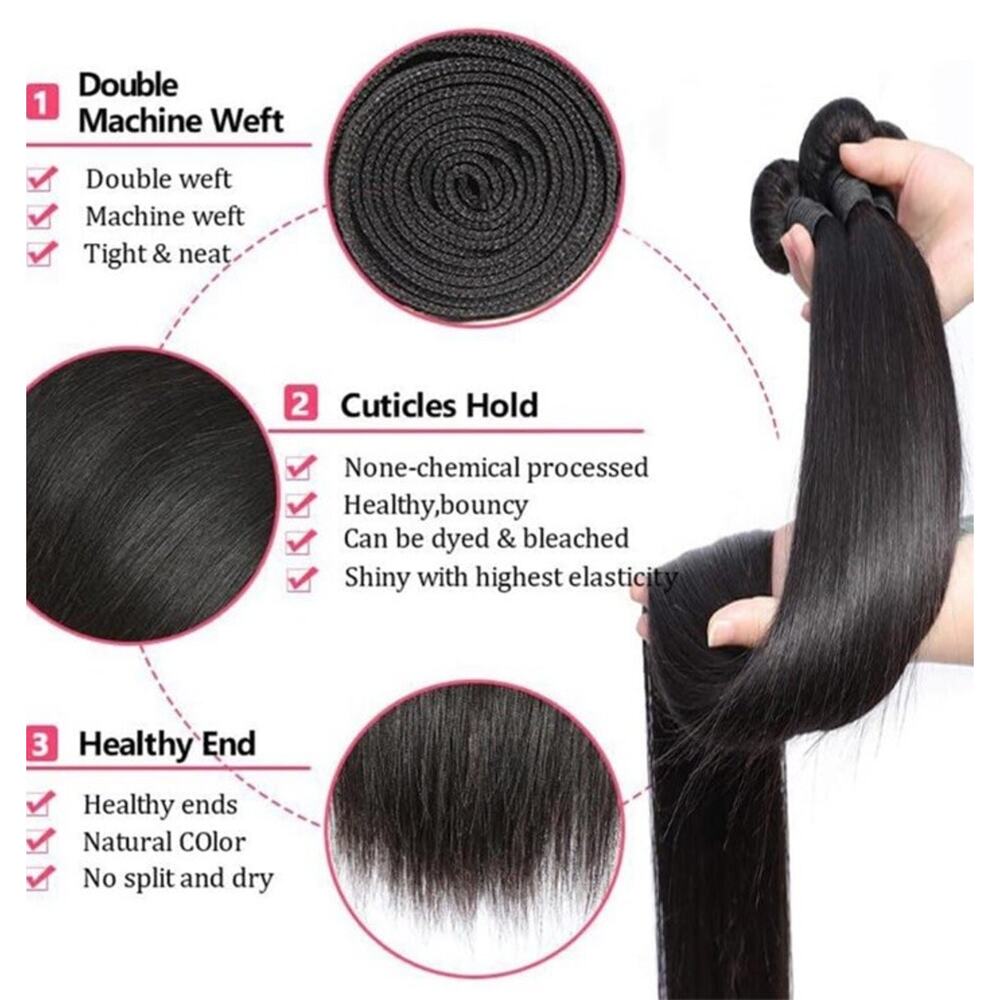 10A Human Hair 16 18 20 22 In Brazilian Virgin Human Hair Bundle With Frontal - Picture 3 of 6
